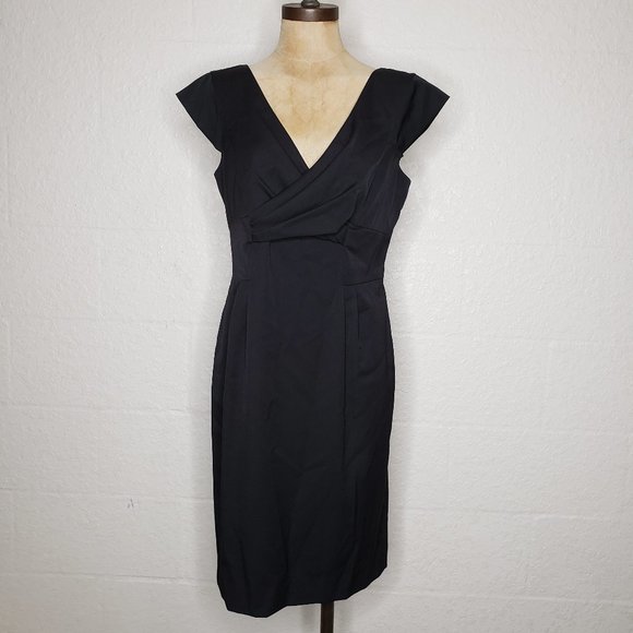Anne Klein Black Ruched Cross Chest Sheath Dress 6 - Picture 3 of 12